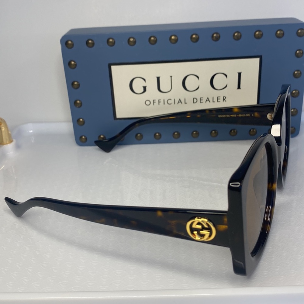 New - GUCCI GG1257SA Square Sunglass comes shiny dark havana frame with brown … - Picture 8 of 16